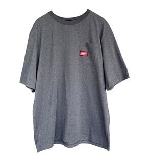 Milwaukee Tools Mens Pocket Tee Extra Large XL Gray Stretch Logo Mechanic Garage